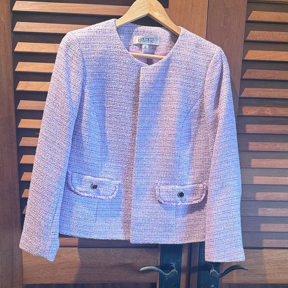 Kasper Women's Light Pink Tweed Collarless Blazer